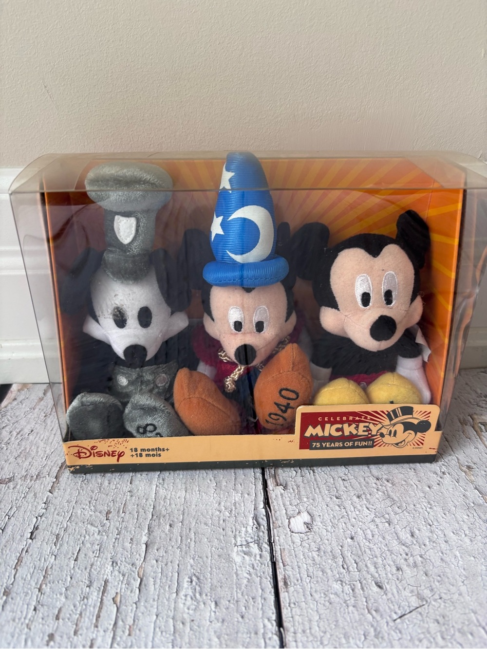 2003 Disney Mickey Mouse 75 Years Of Fun 3pc Plush Box Set
